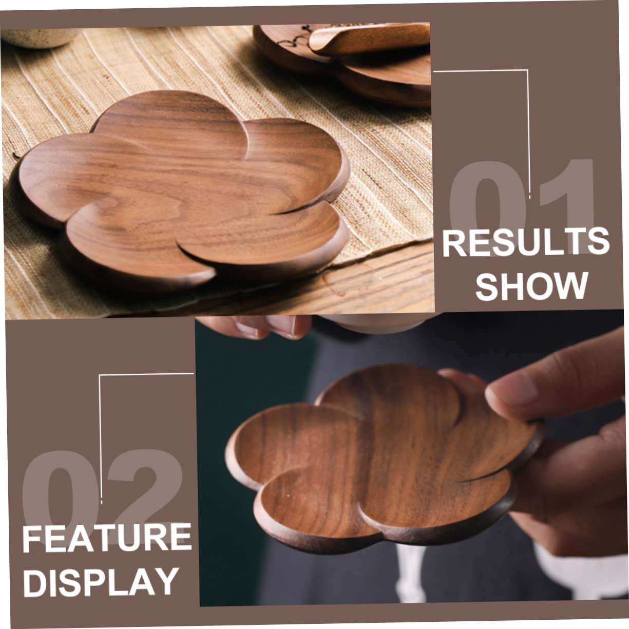 Posavasos de Madera de Nogal Negro Diseño de Pétalo, 4 Piezas | Marrón, para Taza Cerámica y Taza de Té, Estilo Decorativo Artístico, Protege la Encimera