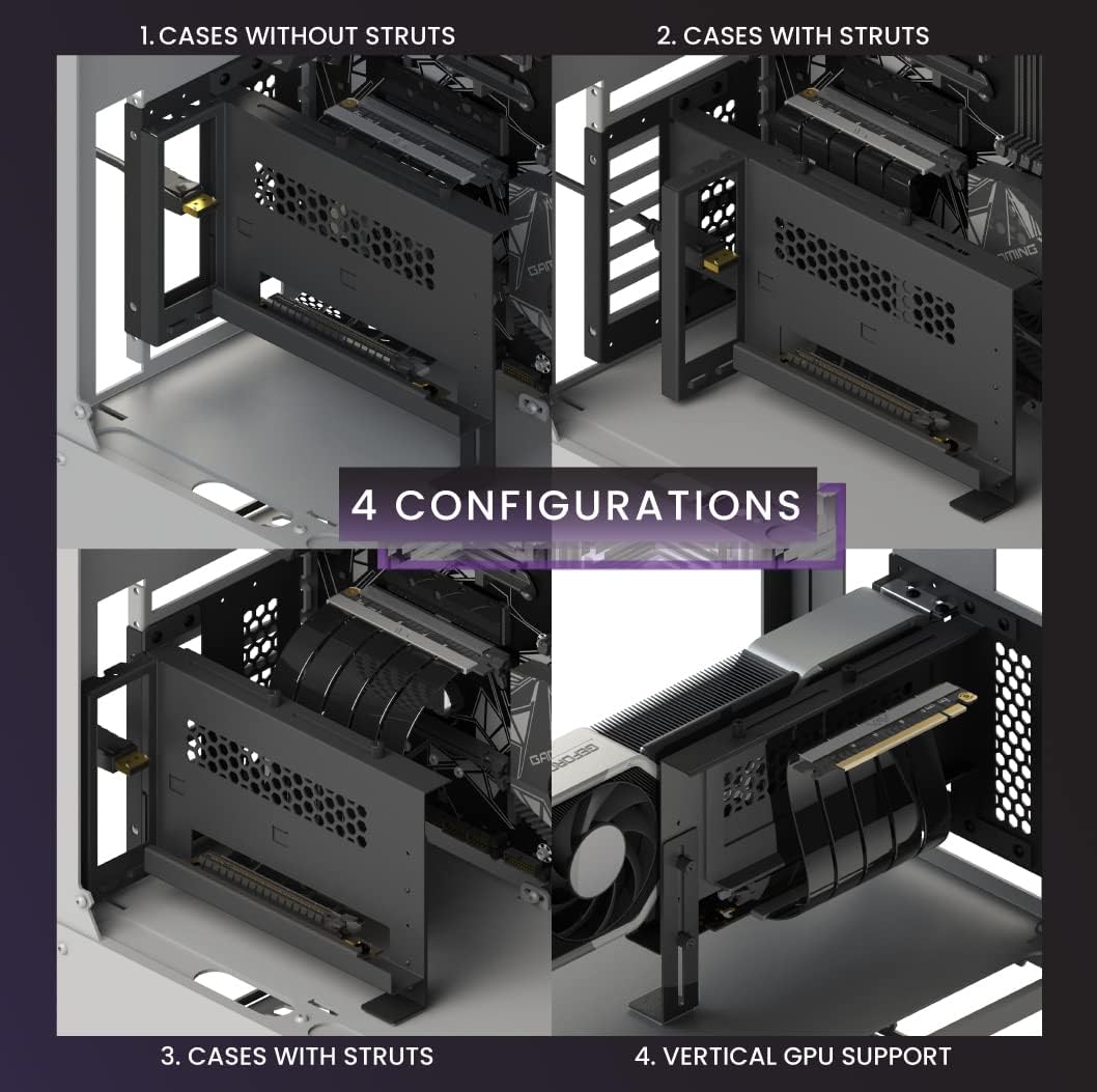LINKUP - AVA Universal Vertical GPU Bracket w/Ultra PCIe 4.0 X16 Gen 4 Riser Cable 90 Degree - 20cm Black Kit