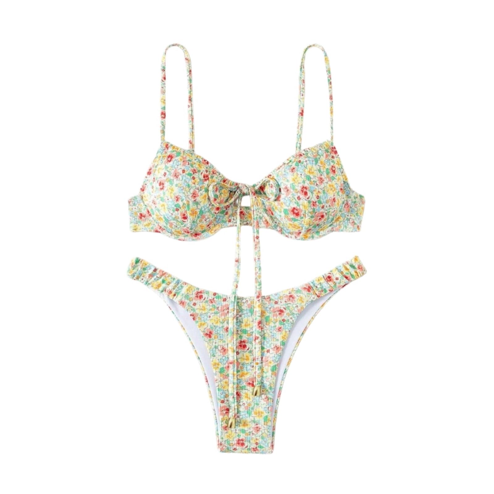 Bikini Mujer Mujeres Floral Impresión Push Up Set Correa Ajustable Traje De Baño Ropa Playa-Yellow-m