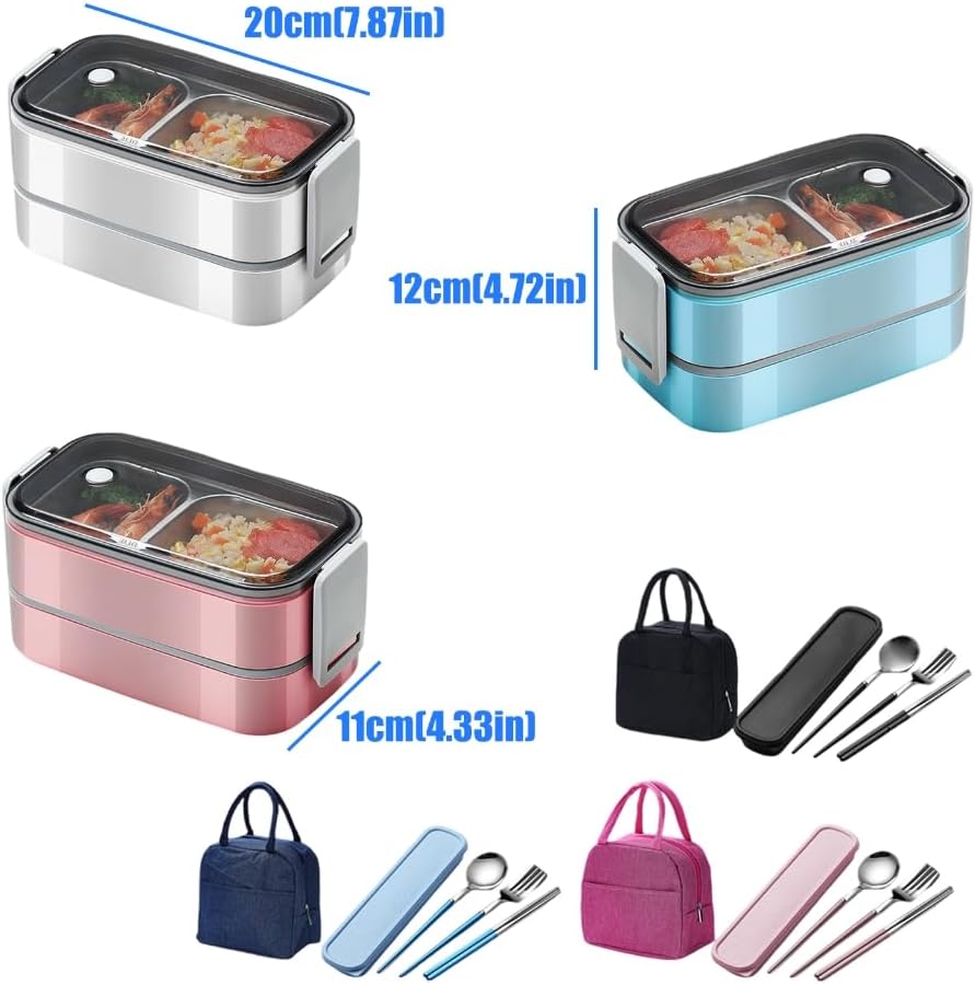 Steel food container with 3 sections, locking lid, and matching carry bag image 5