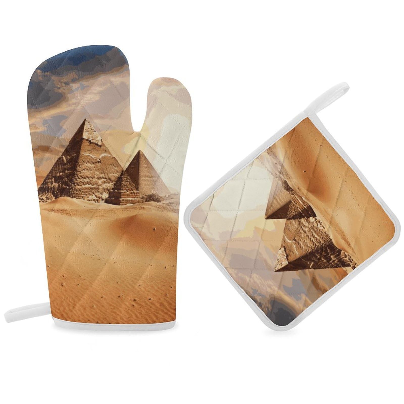 Fodpand Women's Style Egyptian Pyramid In Desert Oven Mitts And Pot Holders Sets,Oven Gloves For Kitchen Oven Mitts And Potholders For Baking Cooking Grilling Apartment Essentials