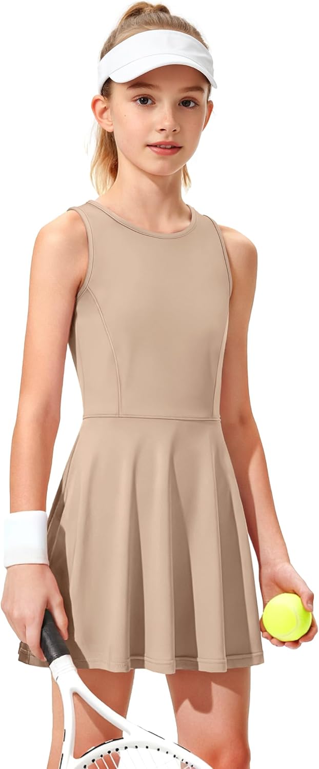 JOCMIC Girls Tennis Dress with Shorts Golf Athletic Outfit Sleeveless Dresses for Teens School Pickleball