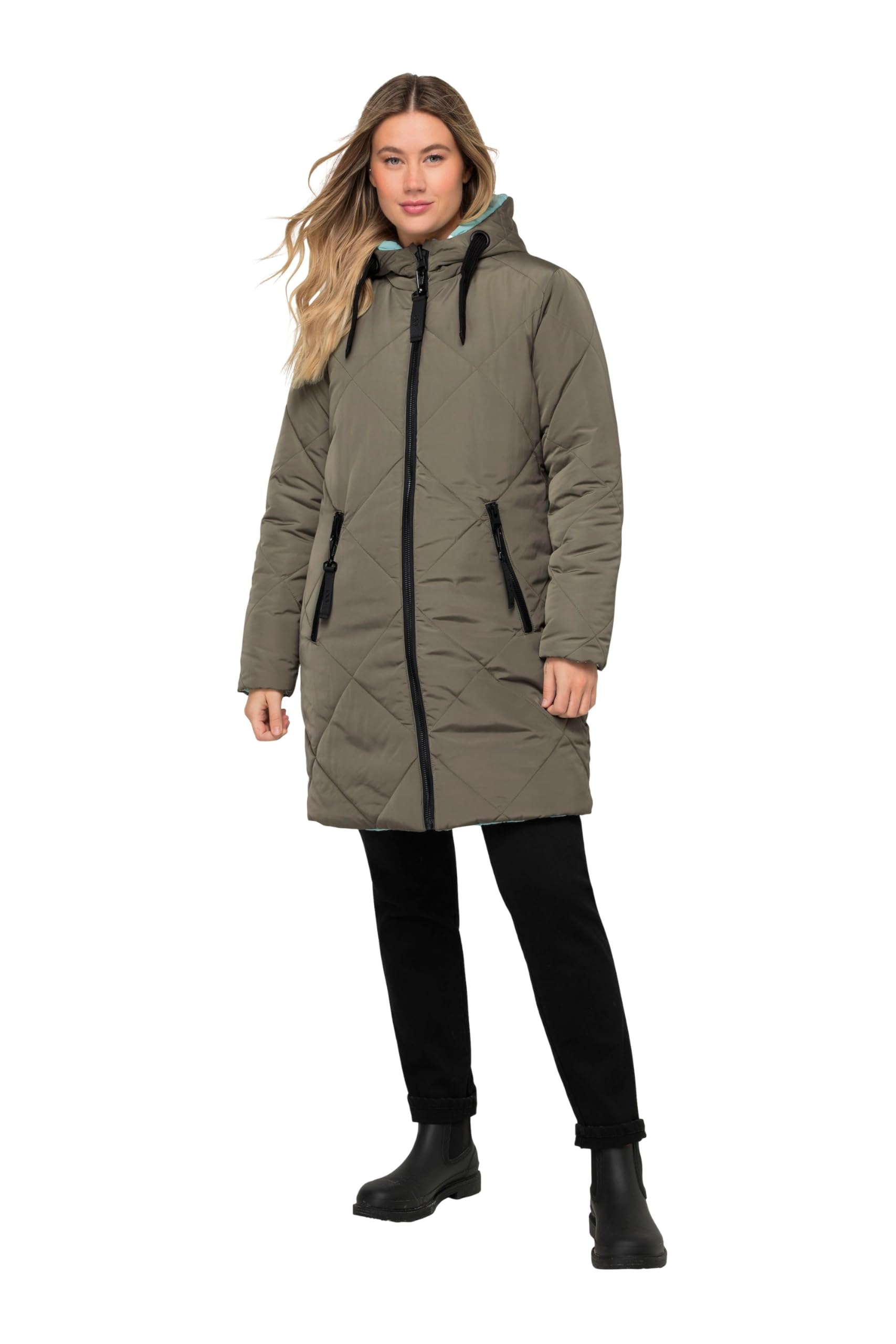 Laurasøn Wende Long-Steppjacke, Kapuze, 2-Wege-Zipper, Daunenoptik-Wattierung, fällt Kleiner aus 820590
