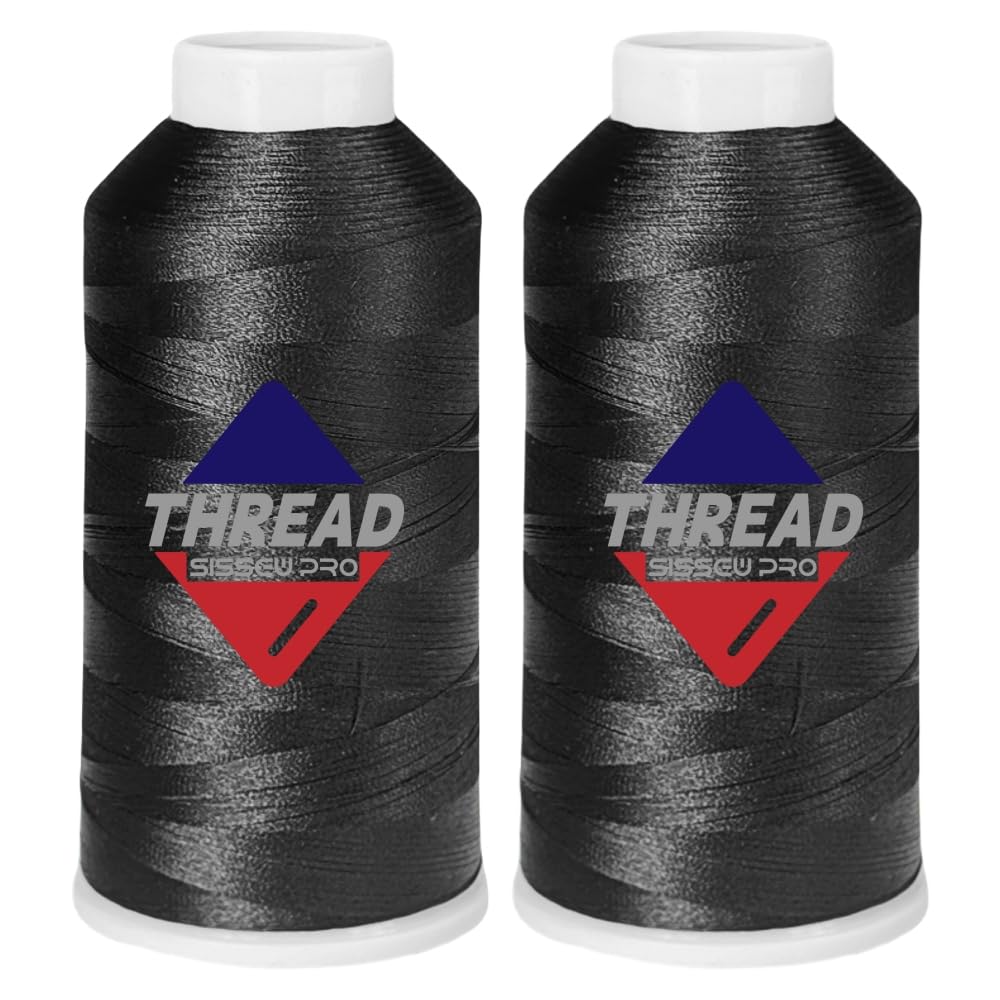 40WT Machine Embroidery Thread 2 Big Spool (5,000M Each 10,000M Total) – 2 x Black Polyester Embroidery Thread 120D/2 for Commercial &amp; Home Embroidery Machines