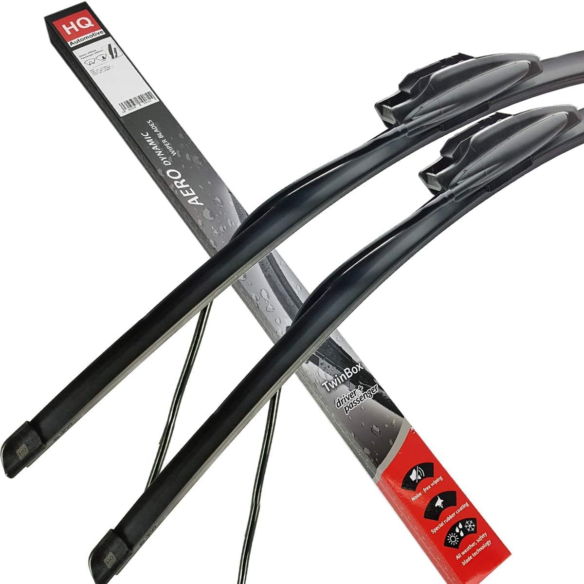 Set Of Front Frameless Flat Aero Wiper Blades Hq Automotive With Washer Jet Water Spray Nozzle Adj42-421 Twin Box 5060538793541