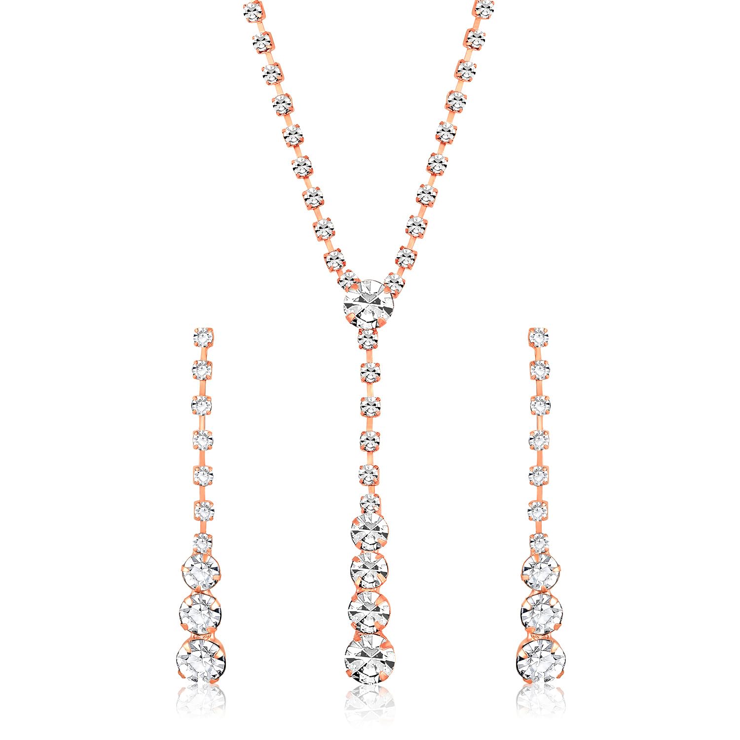 Peora Rose Gold Plated Cubic Zirconia Studded Pendant Style Necklace & Drop Earrings Jewellery Set for Women & Girls (B0CZ3KFZT5) Amazon Price History, Amazon Price Tracker