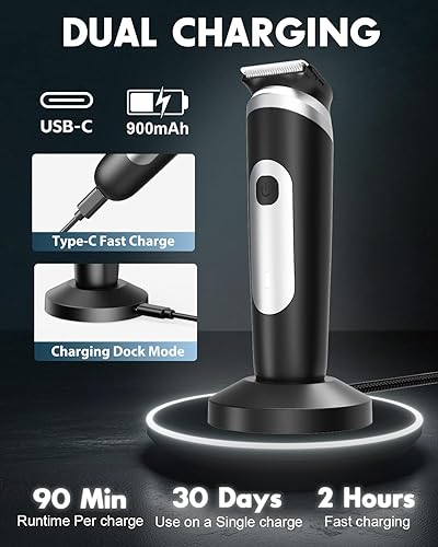 Miniatura 4 de Recortadora eléctrica de pelo corporal para hombres, afeitadora púbica con cuchillas de cerámica (sin níqueles), afeitadora inalámbrica de bolas