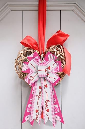 Miniatura 3 de Estivaux Lazos grandes para el día de San Valentín para corona lazos de corona de San Valentín lazos de arpillera rosa y blanco lazos de regalo de