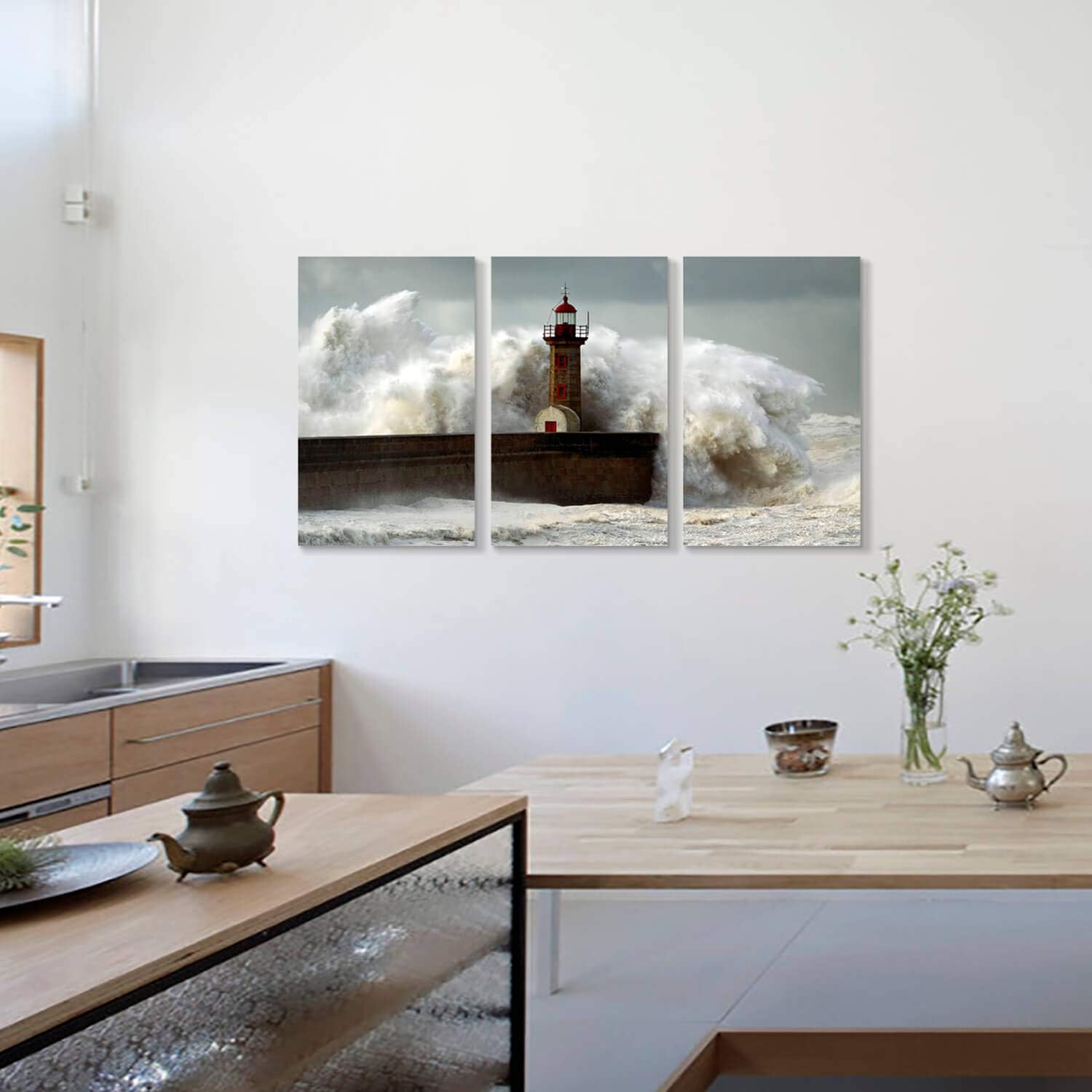 Hottest Sales Ocean Wave Picture Wall Art: Lighthouse in Storm Wave Artwork Painting Print on Canvas for Bedroom Office ( 26'' x 16'' x 3 Panels ) Big Sale Ocean Wave Picture Wall Art: Lighthouse in Storm Wave Artwork Painting Print on Canvas for Bedroom Office ( 26'' x 16'' x 3 Panels )