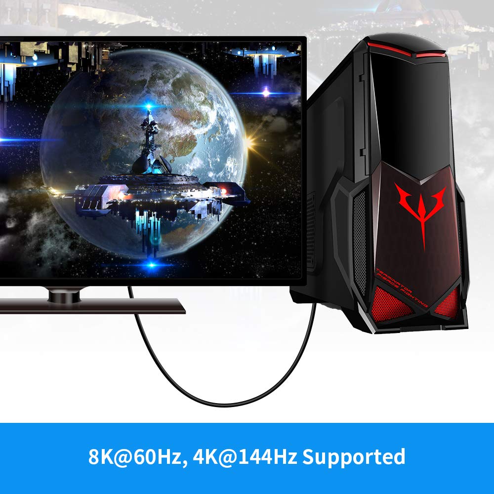 Cable adaptador Displayport 1.4 de 90 grados, cable de puerto de visualización de ángulo recto en ángulo izquierdo 8K/60Hz, 4K/144Hz 6ft/1.8m macho/macho de alta velocidad para SSUPD 2