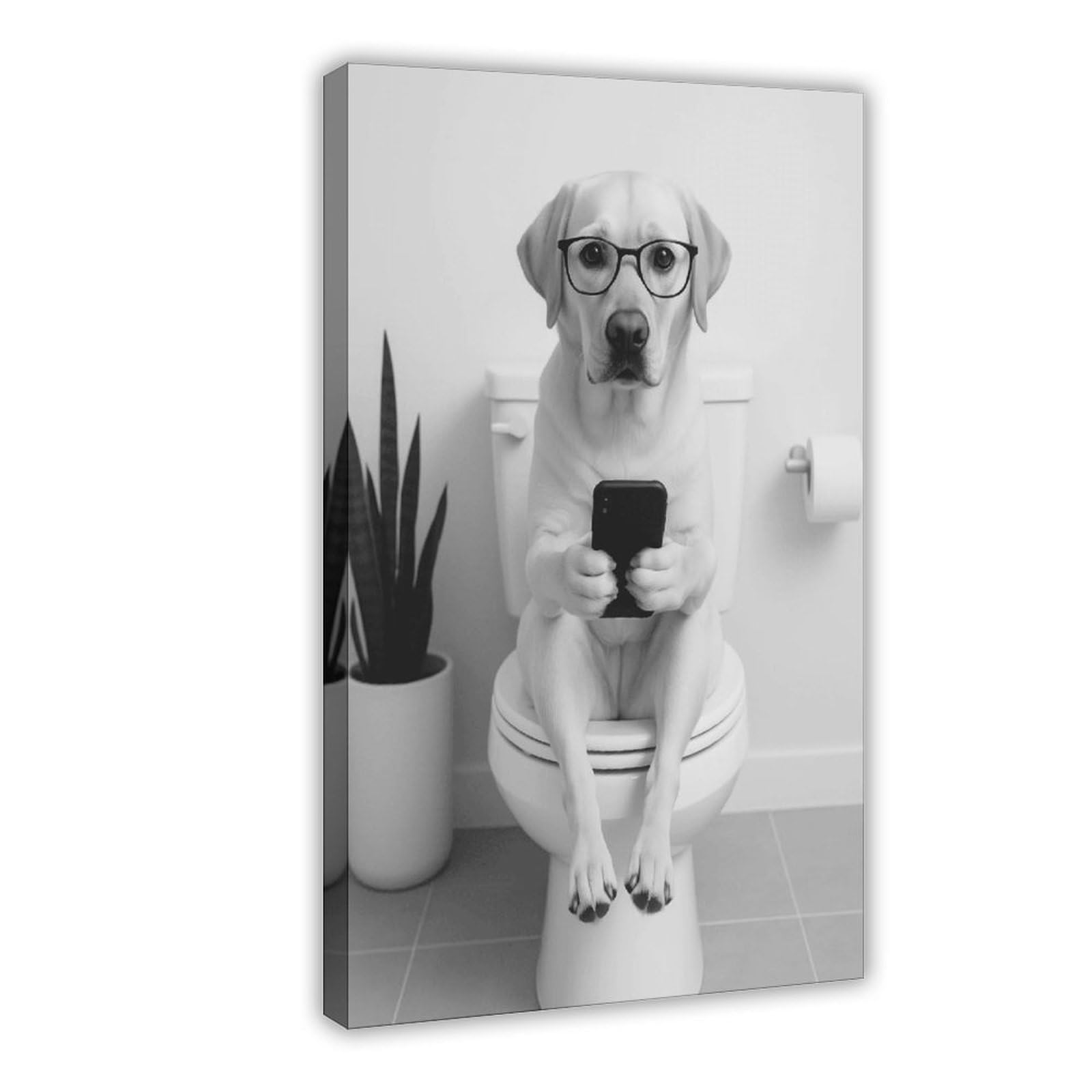 Wjwart Labrador On Toilet Canvas Poster Bedroom Decor Landscape Decor Gift 08X12inch(20X30cm)