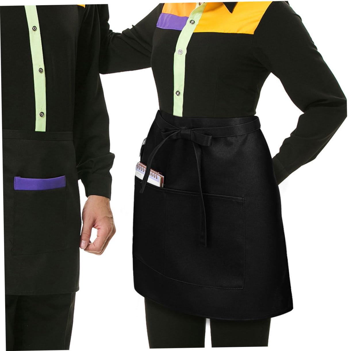 GLEAVI 5piezas Delantal de Servicio Corto de Media Cintura con Bolsillos para Restaurante y Cafetería Delantal de Trabajo para Hombres y Mujeres