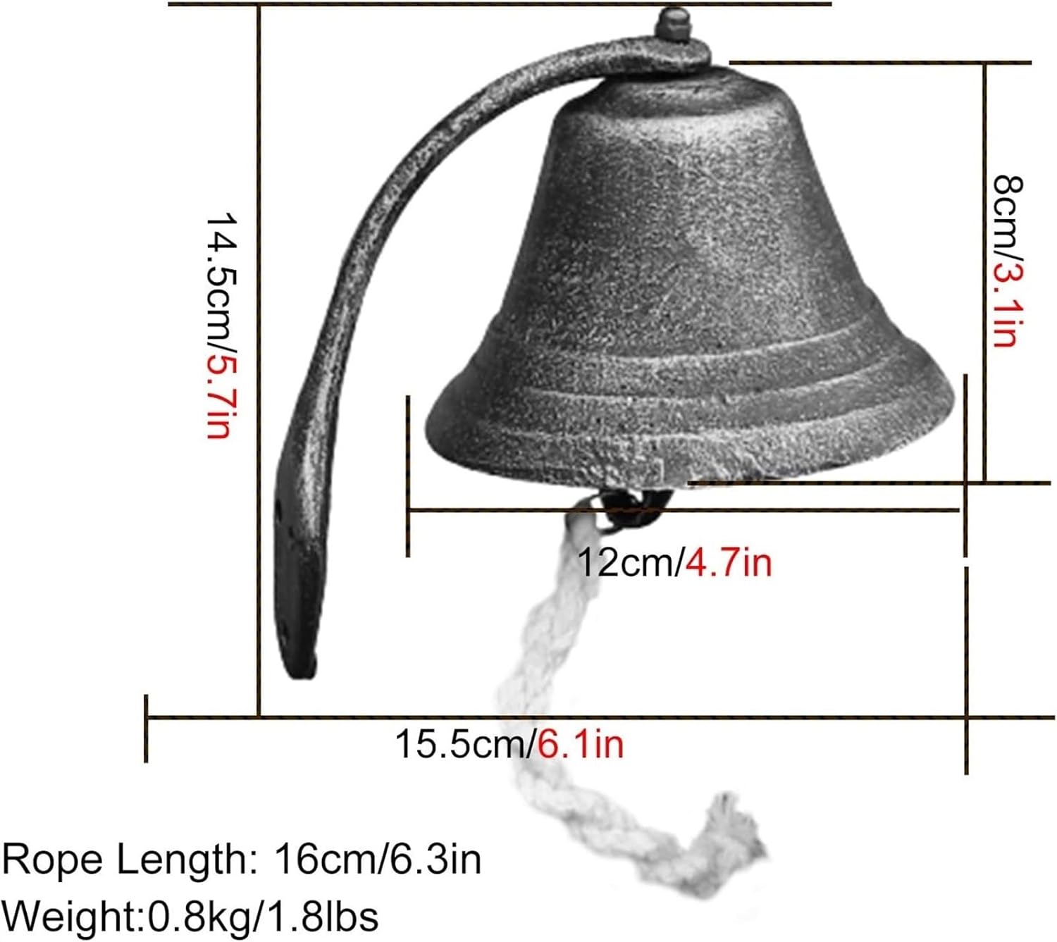 Cast Iron Dinner Bell Cast Iron Wall Hanging Bell Retro Handmade Dinner Bells Wall Surface for Garden Pub Ranch,Bronze/Black (Color : Bronze, Size : Small)