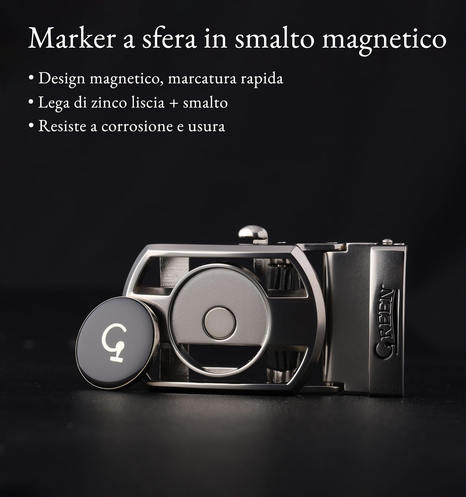 Litume Green Golf Cintura da Golf Automatica senza Buchi – Design Ergonomico con Marcatore Magnetico in Smalto e Fibbia a Micro-Regolazione