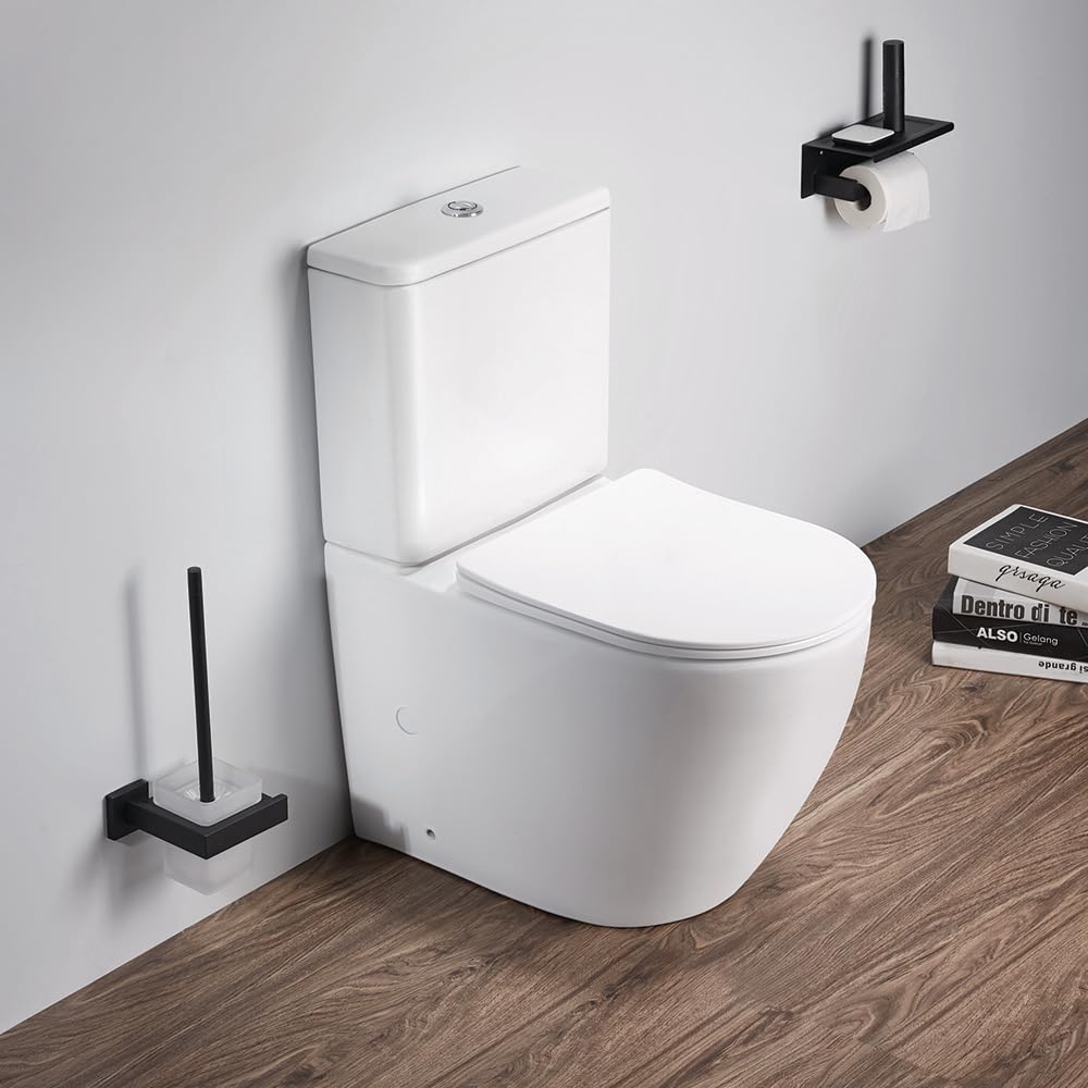 Milano Chalk Elements Curved Close Coupled Toilet Wc Soft Close Seat