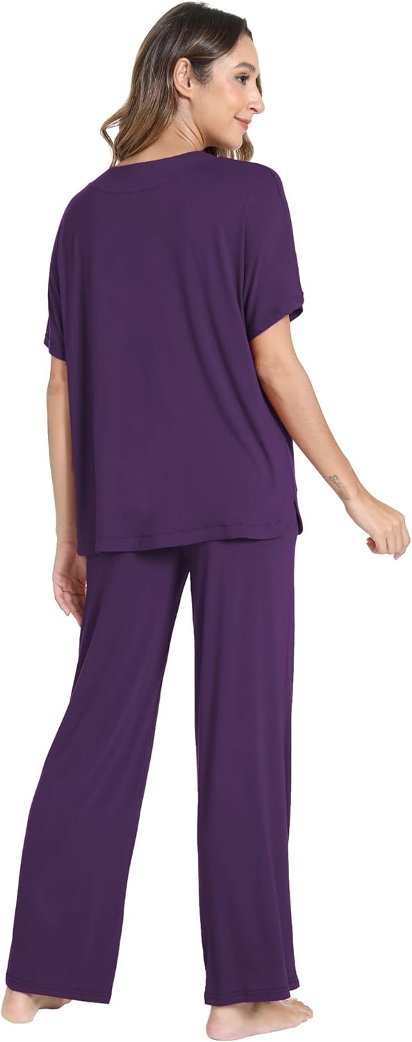 GYS Bamboo Viscose Women's Pajama Sets Short Sleeve V-Neck Sleep Set with Pockets - Image 2