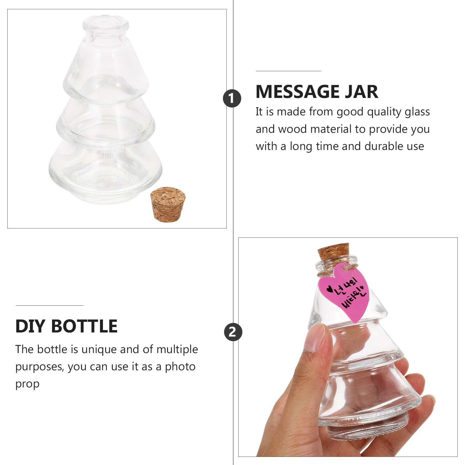 Set 5 Bottiglie di Vetro Tappo di Sughero a Forma di Pino, Barattoli Decorativi Piccoli per Messaggi, Oli Essenziali e Decorazioni da Appendere, Multifunzionali per Casa e Regali