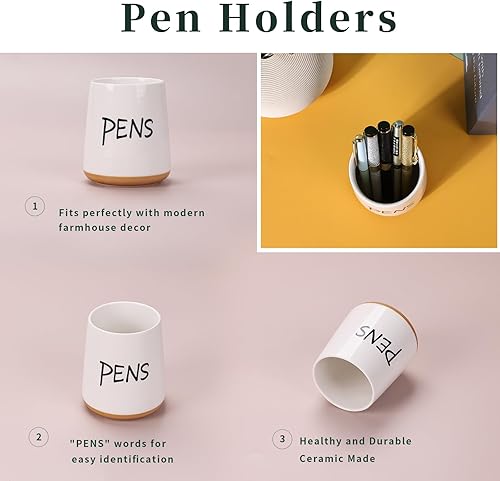 Miniatura 4 de LEETOYI Soporte para bolígrafos para escritorio, organizador de bolígrafos de cerámica para granja, soporte para lápices para aula, oficina, espacio
