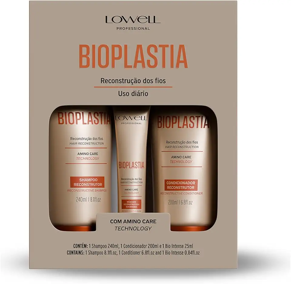 Lowell – Kit Reconstrutor Bioplastia (Shampoo + Condicionador + Máscara) – Reconstrução Capilar – Fortalecimento dos Fios – Redução da Quebra – Tratamento Profissional
