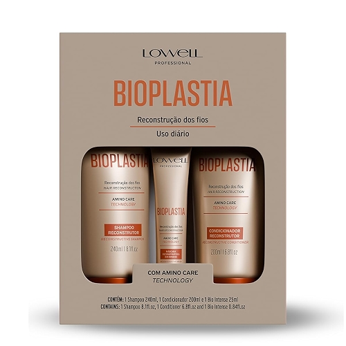 Lowell – Kit Reconstrutor Bioplastia (Shampoo + Condicionador + Máscara) – Reconstrução Capilar – Fortalecimento dos Fios – Redução da Quebra – Tratamento Profissional
