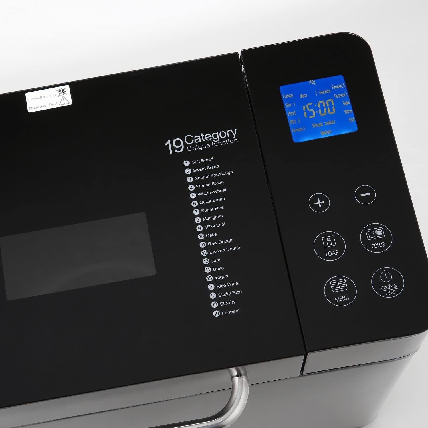 Broodbakmachine, 710 W, bakmeester, 19 programma's, roestvrij staal, volautomatisch met 15 uur timerfunctie, kijkvenster