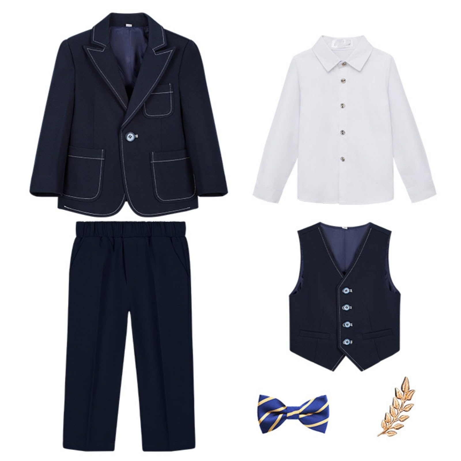 Generisch Chándal para niños y niños, ropa deportiva, juego de chándal para niños, niños, primavera, a cuadros, camisa de manga larga, pantalones, abrigo, pajarita trajes, 6 piezas