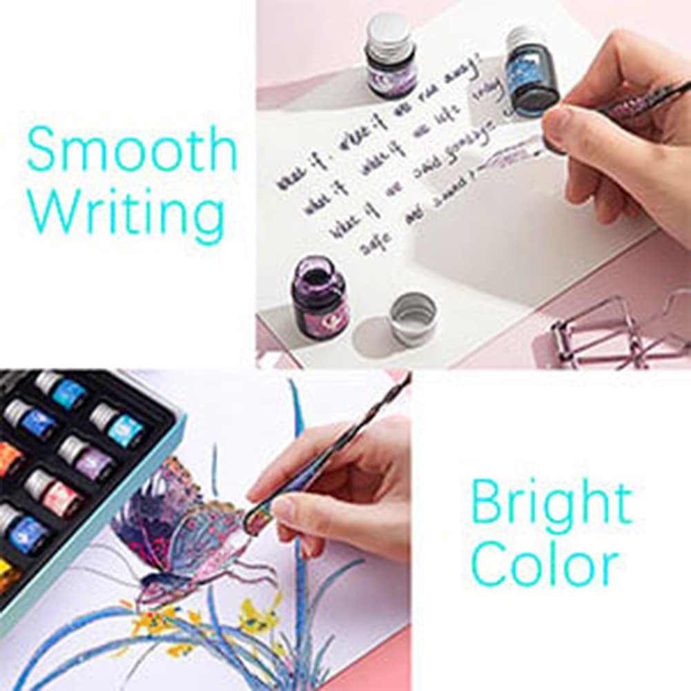 Kalligrafie Dip Pennen, Glazen Pen en Inkt Set, Multifunctionele Kleurrijke Inkt Pen Draagbare DIY Markers Pen voor Schrijven, Handtekeningen, Gift Gradiënt Blauw L