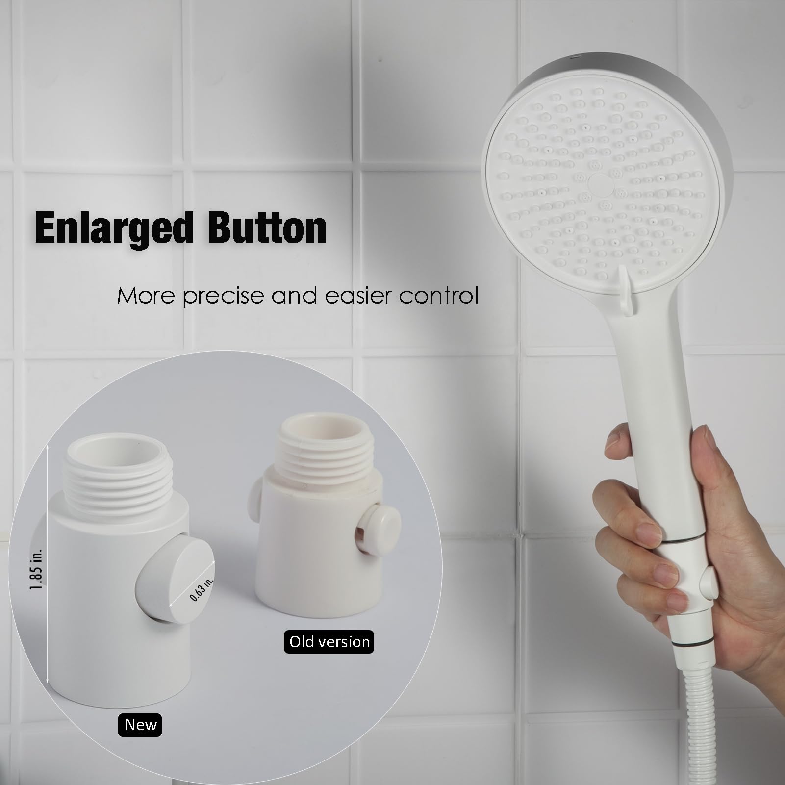 Paquete de 2 válvulas de cierre de cabezal de ducha con asa, botón grande, control de flujo con una sola mano, limitador de flujo de ahorro de agua, accesorios para caravanas. (blanco mate)