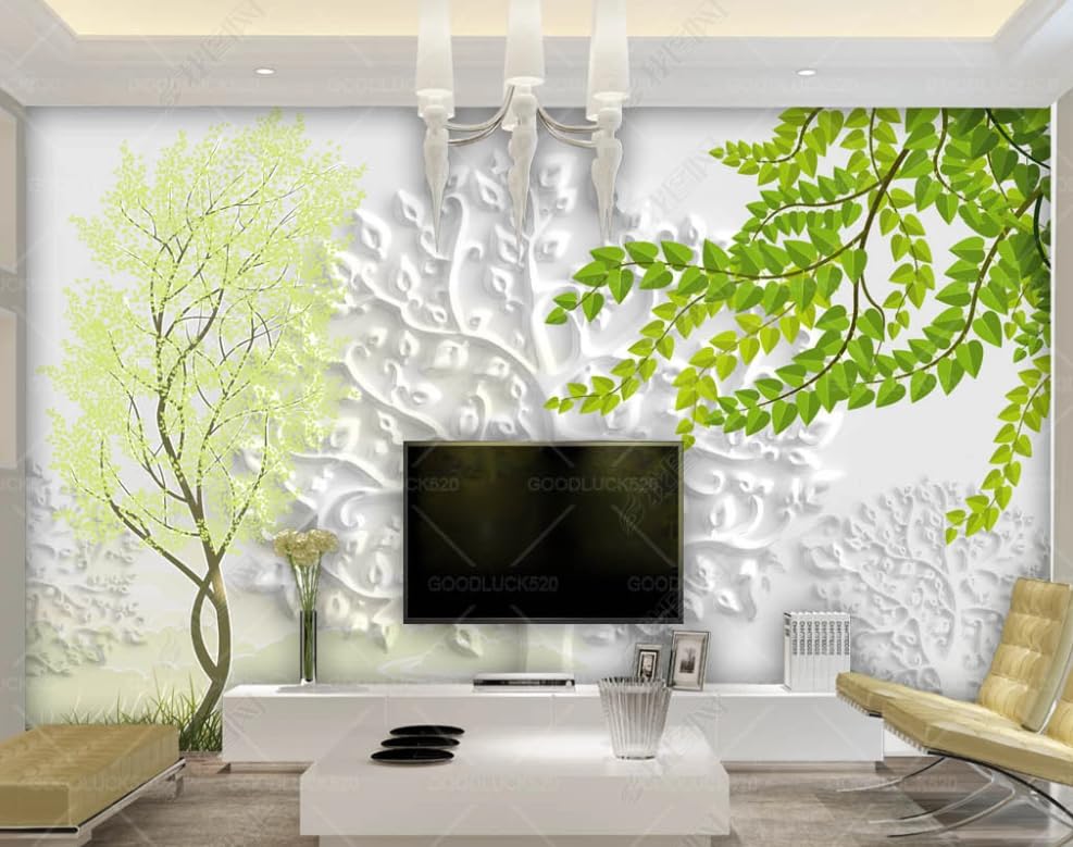 Papier peint intissé relief arbre vert décoration murale chambre poster géant