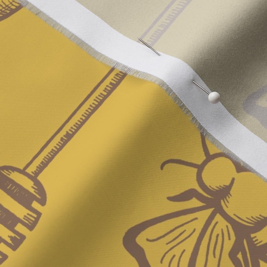 Spoonflower Fabric - Sweet Honey Gold Bee Hive Kitchen Summer Printed on Organic Cotton Sateen Fabric by The Yard - Sewing Quilting Apparel Home Decor