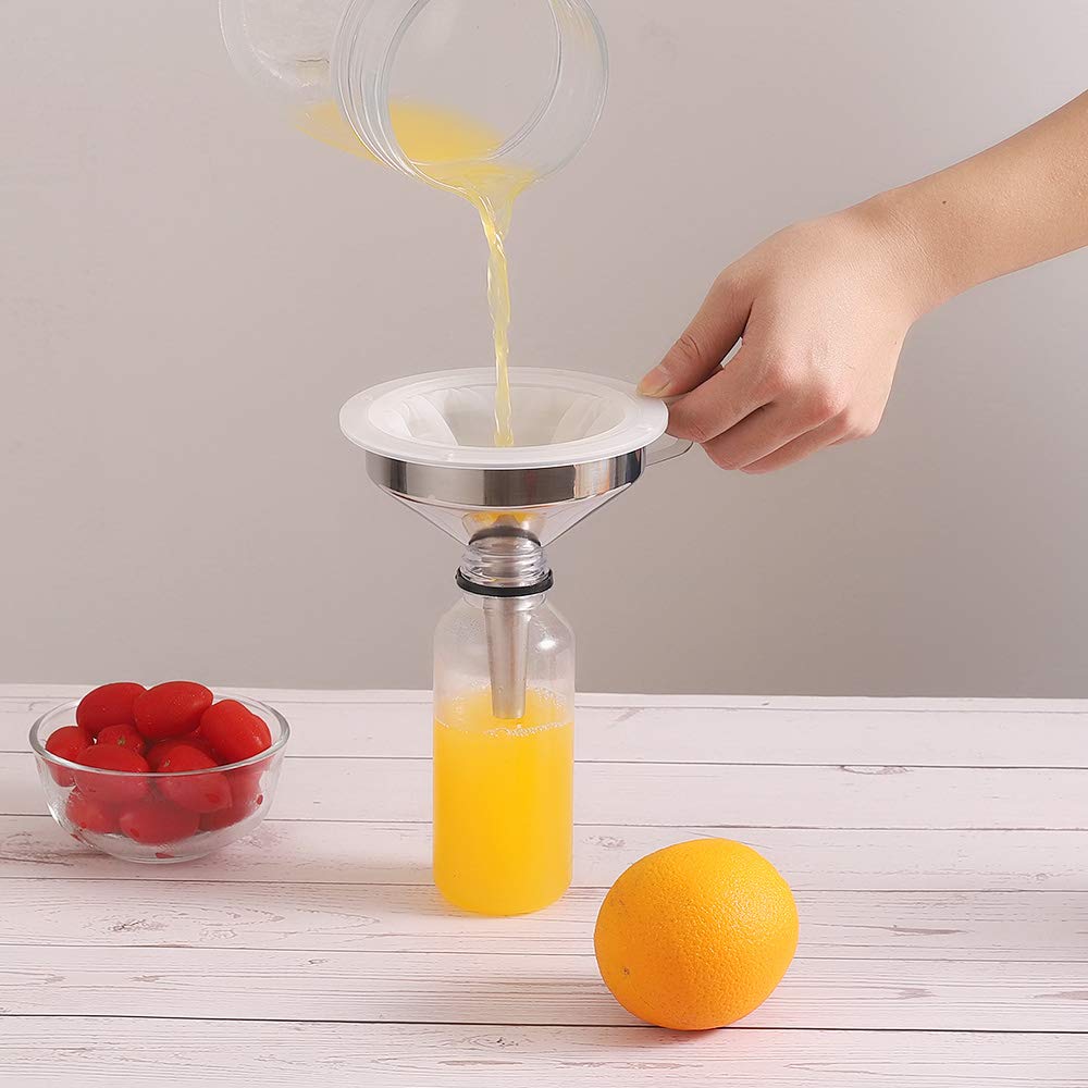 Embudo de acero inoxidable Lakatay con filtro colador desmontable para ingredientes líquidos secos y en polvo, Embudo de decantación