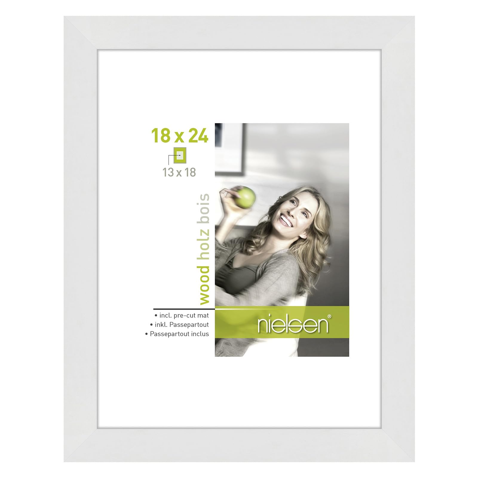 accent by nielsen Apollon Wooden Picture Frame - White 18x24cm with White Mount for 5x7 inch Picture - Float Glass and Easy Push and Turn Clips
