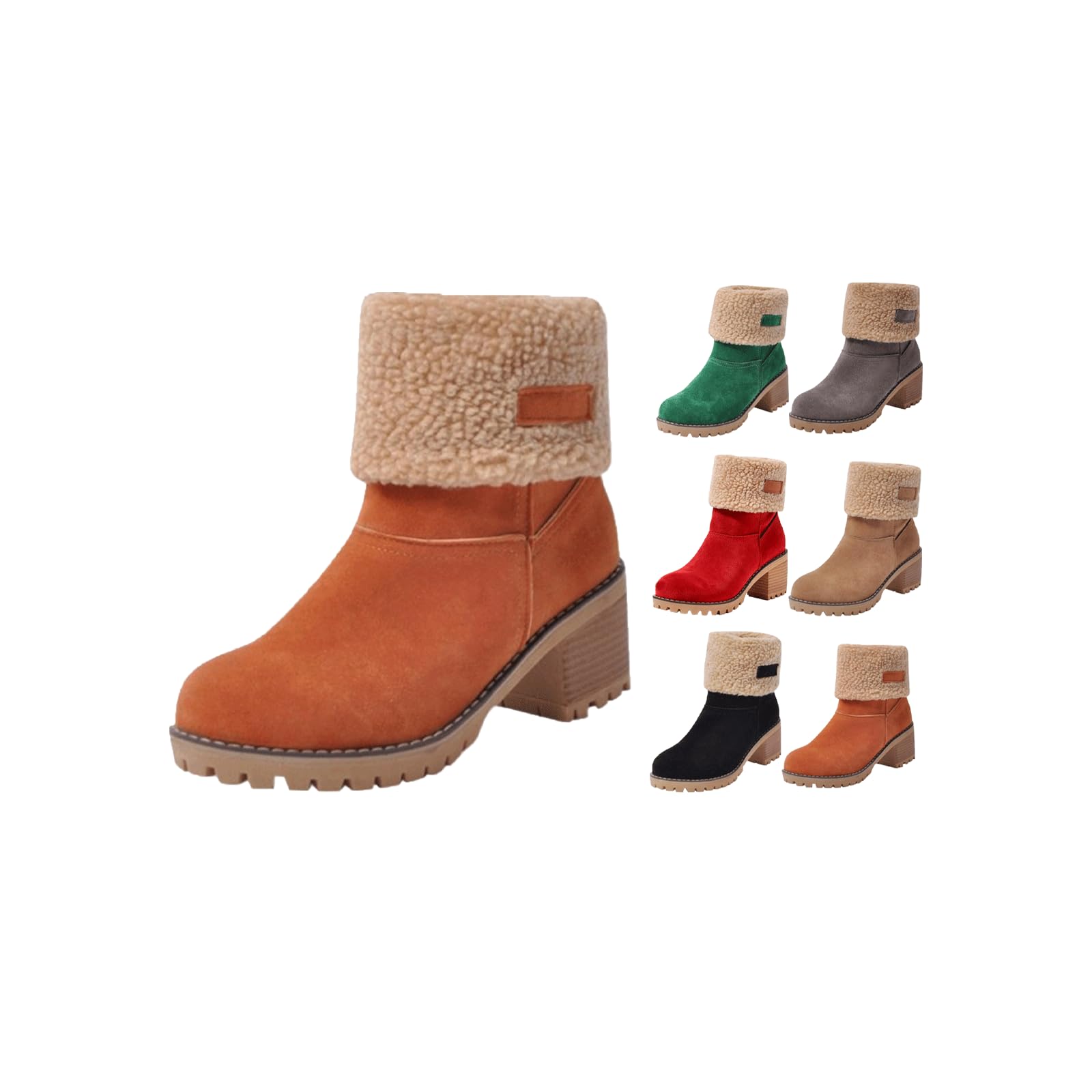 Winter Snow Boots for Women Vintage Suede Ladies Casual Fashion Booties Ankle Boots Cuffed Plush Lined Boots Slip