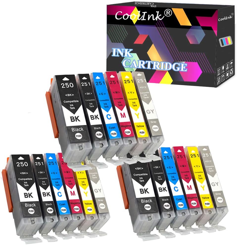 18x Compatible PGI-250XL CLI-251XL Ink Cartridge BK/C/M/Y/GY for IP7220 IP8720 IX6820 MG5420 MG5422 MG5520 MG5522 MG5620 MG5622 MG6320 MG6320 MG6420 MG6620 MG7120 MG7520 MX722 MX922