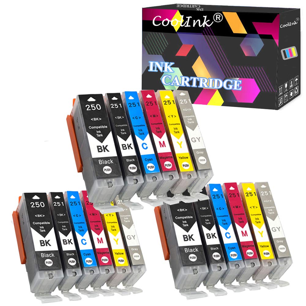 18x Compatible PGI-250XL CLI-251XL Ink Cartridge BK/C/M/Y/GY for IP7220 IP8720 IX6820 MG5420 MG5422 MG5520 MG5522 MG5620 MG5622 MG6320 MG6320 MG6420 MG6620 MG7120 MG7520 MX722 MX922