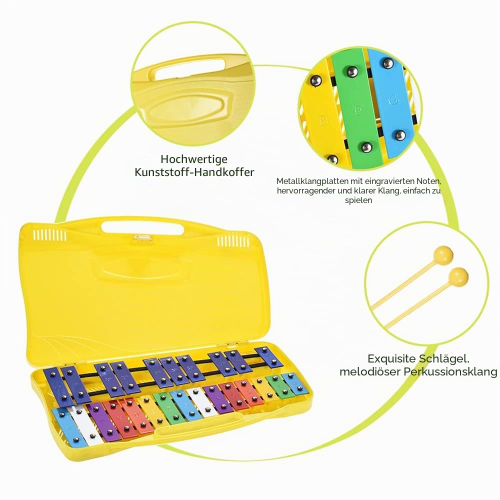 Btuty 25-Ton Glockenspiel Xylophon, G–G Tonumfang, Präzise Gestimmte Metallklangplatten, Schulinstrument für Anfänger & Jugendliche, inkl. Tragetasche und 2 Schlägel