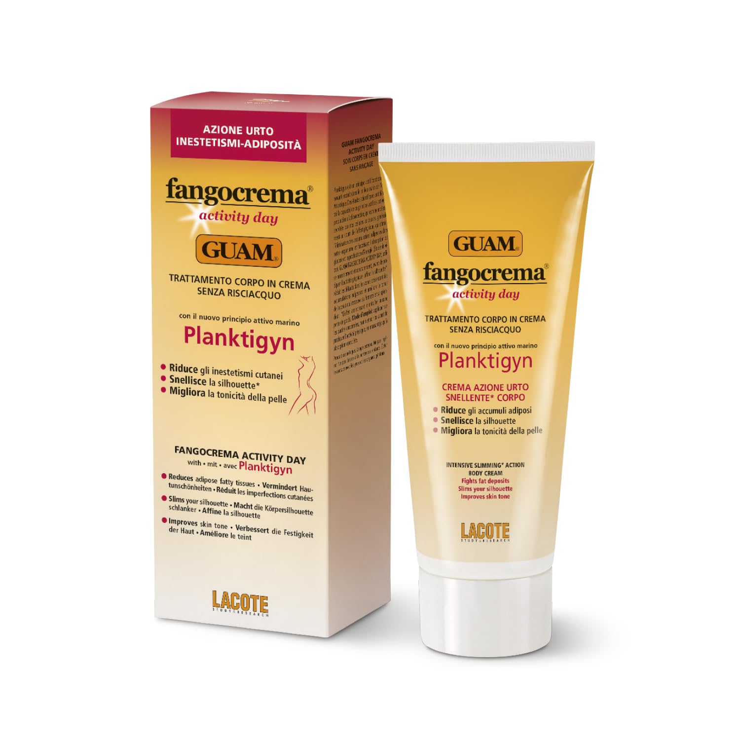 Guam, Fangocrema Activity Day, Körperbehandlung in Creme ohne Ausspülen mit Stoßwirkung gegen Unebenheiten und Fettdepots, mit marinem Wirkstoff Planktigym, 200 ml Packung