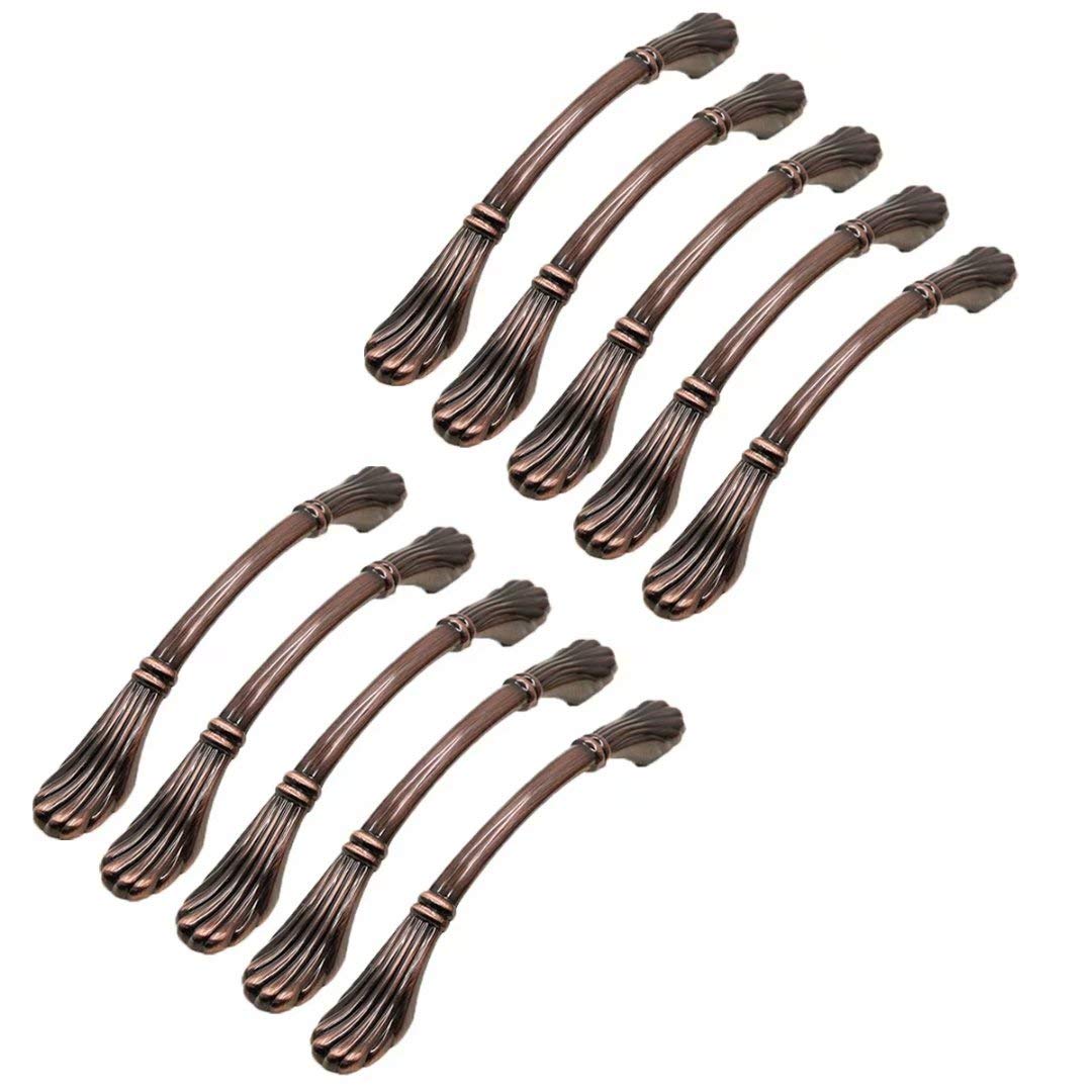 10 Stück Möbelgriffe,Schrankknöpfe und Griffe,Kleiderschrank,Kommode,Türgriffe,Küchenschublade/Schrank,Zinklegierung,Griffe,Dekorationsgriffe (Retro Red Hole Distance 128 mm)