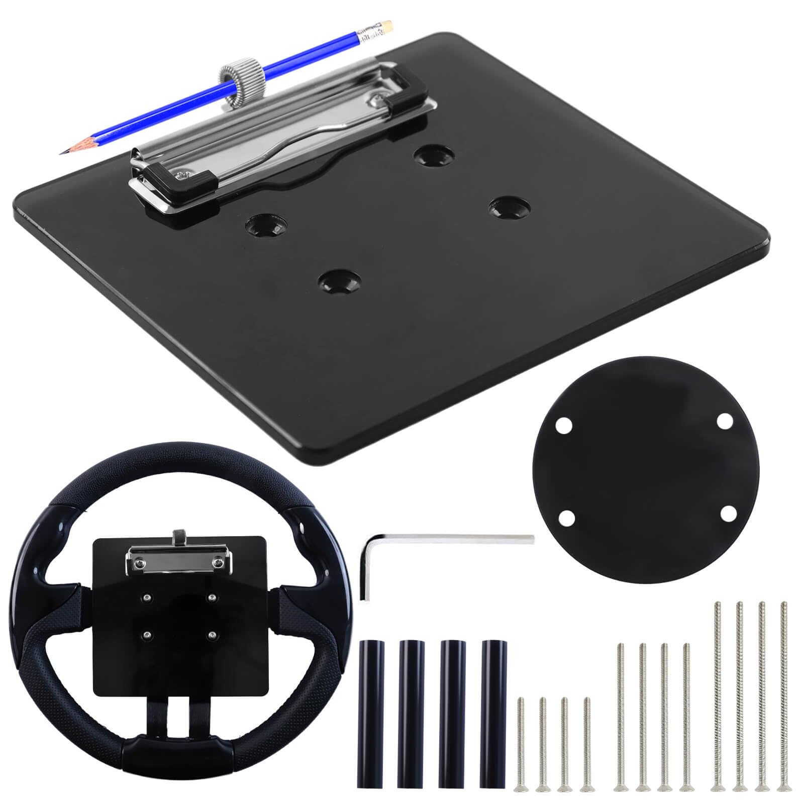 LEAPGOMAX Golf Cart Scorecard Holder with Pen Holder on Golf Cart Steering Wheel for EZGO Club Car Yamaha Golf Carts Black?Note Do Not Include Golf Cart Steering Wheel