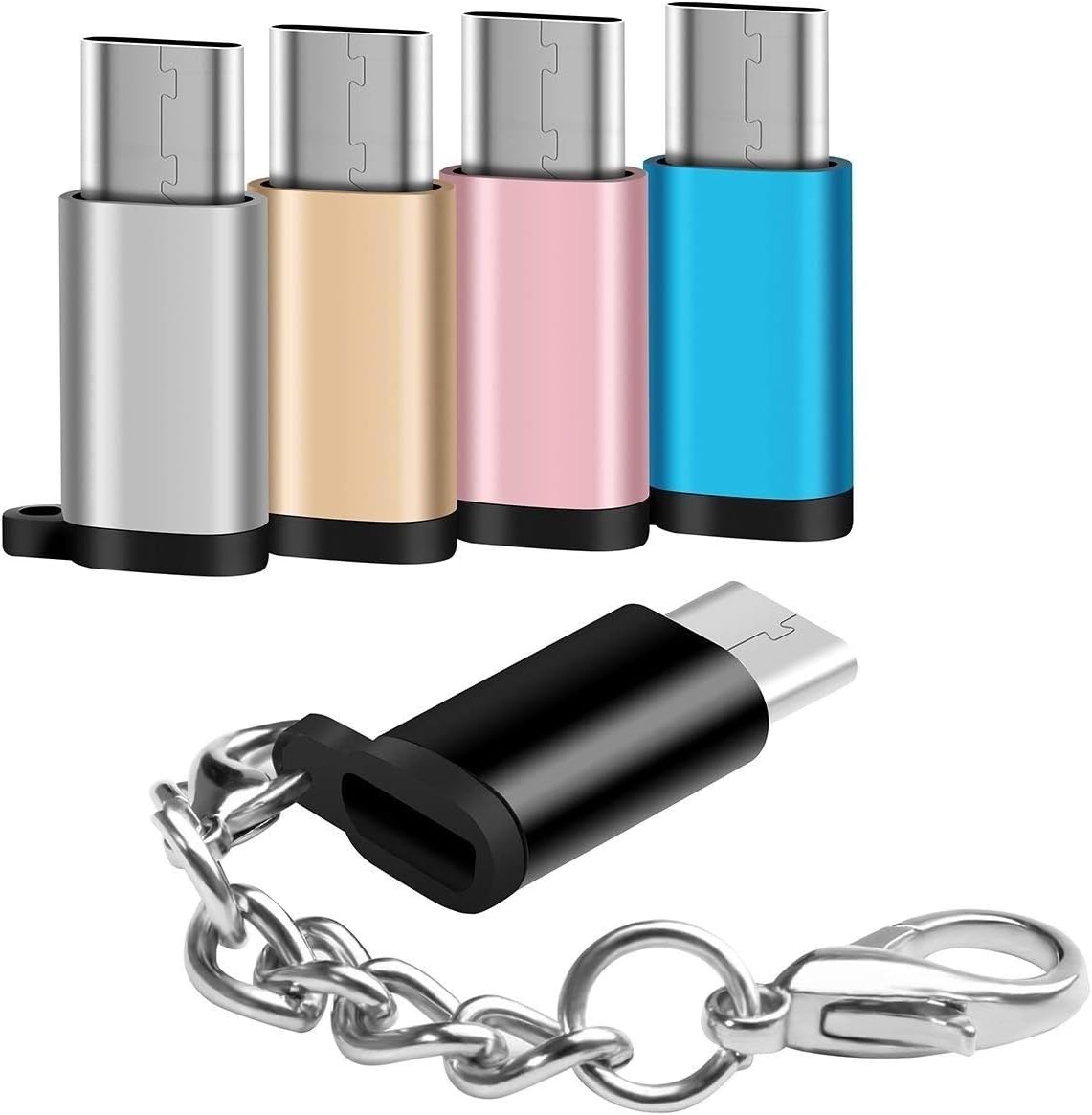USB Type C Adapter 5 Pack Micro USB Female to USB C Male Converter Android Cable Connector with Keychain Charger for Samsung Galaxy S10 S10e S9 S8 Plus S9+ Note 10+ 10 9 8 LG V40 V35 V30 G7 G6 Pixel 3