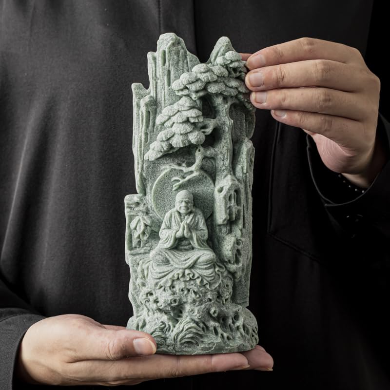 Ręcznie robiona statua herbaciana zielona ozdoba z piaskowca kreatywna dekoracja do domu, biura, biurka, herbaty, akcesoriów do stołu do herbaty dla zwierząt domowych