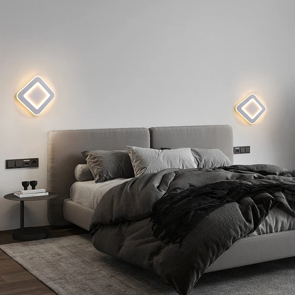 19W LED Wandleuchte Innen Mit Touch Schalter Dimmbar Moderne Quadrat Wandleuchte Schlafzimmer Nachttischlampe Wand 3000K/4500K/6000K Wandbeleuchtung Acryl,1800LM, Fur Wohnzimmer Flur Treppe Hote,Weiß