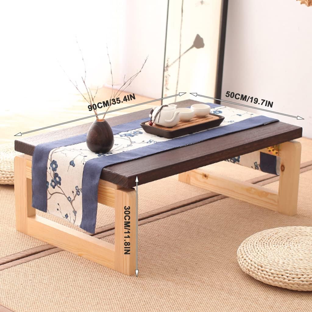 Wooden Foldable Floor Foldable Coffee 90cm/35.4in Low for Sitting On The Floor (Color : Brown, Size : 90x50x30cm)