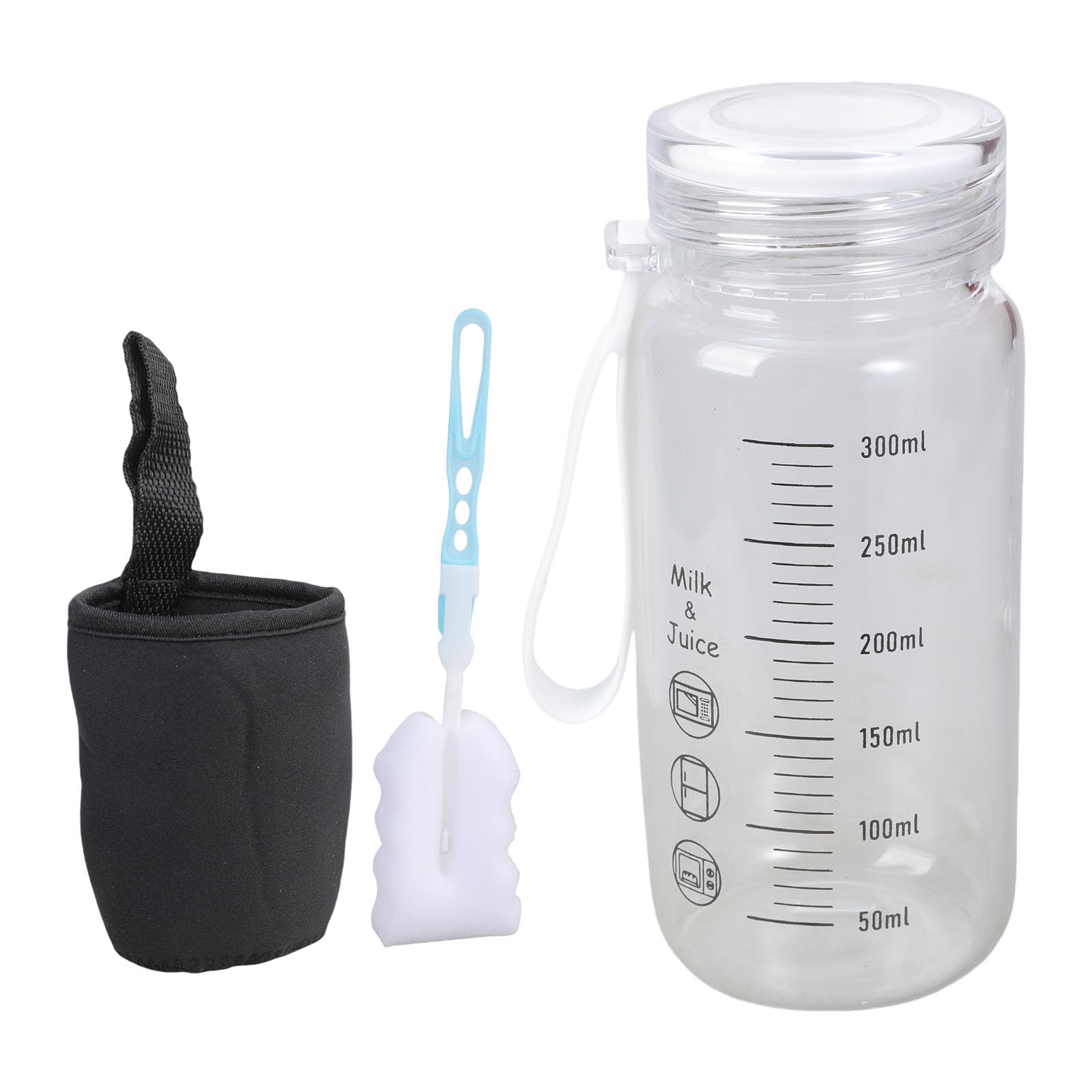 yanwuwa Microwave Safe Glass Bottle 300ml with Cup Sleeve and Lid Water Container Practical Beverage Drinkware Leak Proof Microwave Safe Water Bottle