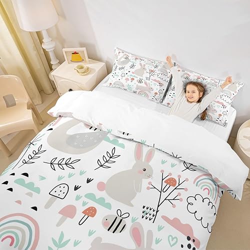 Vista 198 de Feelyou Funda de edredón de perro de dibujos animados, juego de ropa de cama para niños y niñas, perros y flores, funda de edredón con plantas Multi