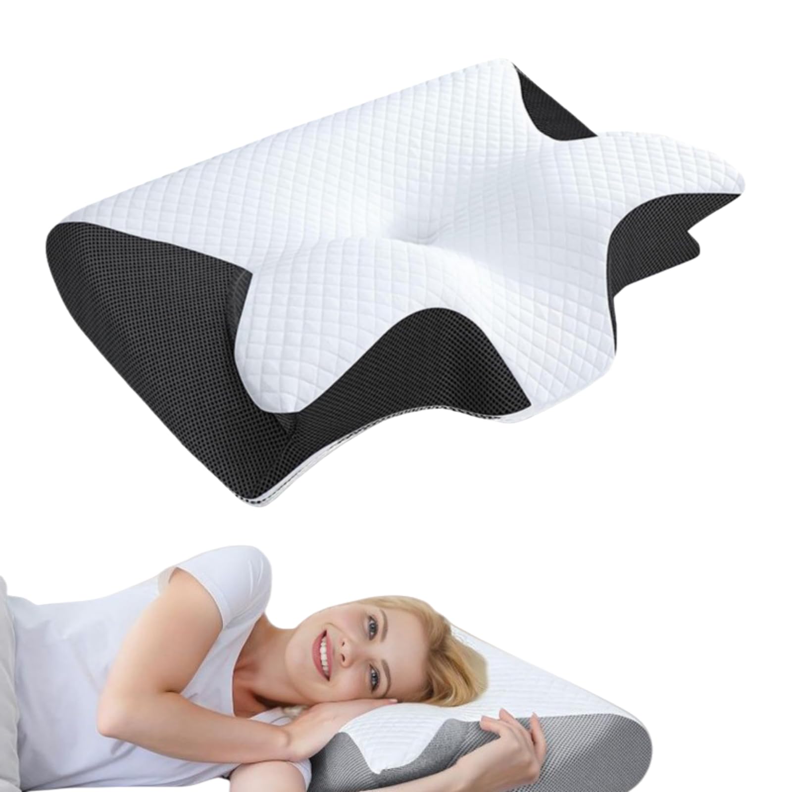 OrthoSleep Almohada Cervical Ergonómica – Alivia Dolores de Cuello y Hombros, Viscoelástica con Funda Lavable, Mejora la Calidad del Sueño (Negro)