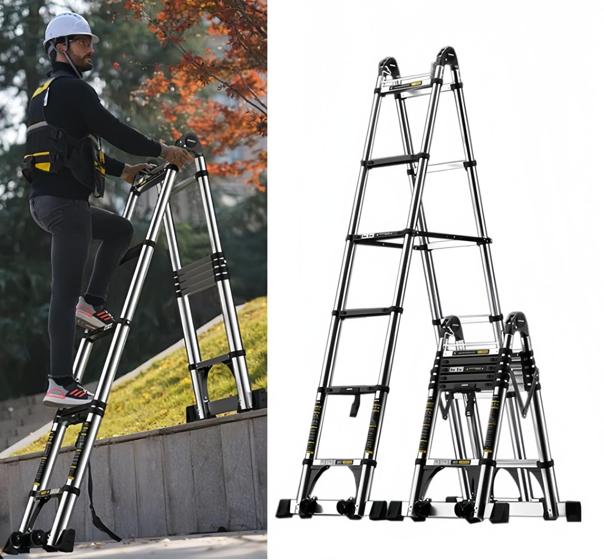 伸縮脚立はしご脚立最長1.7m伸縮ハシゴ最長3.4m 耐荷重150kg Amazon.co.jp: jshigogo 伸縮はしご 最長3.7+3.7m 9+9段 はしご兼用