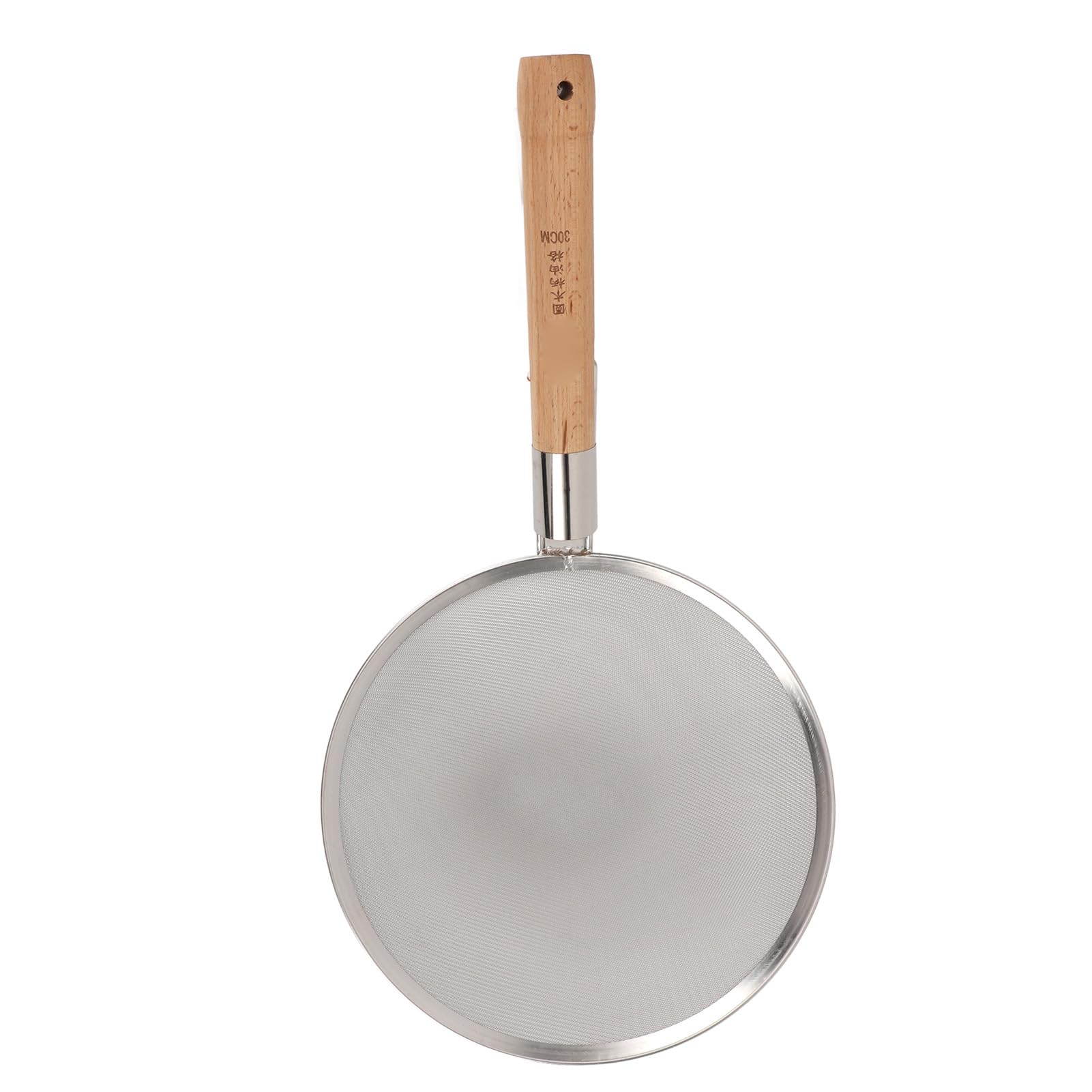 Schaumlöffel-Sieb, Feinmaschiger Schaumlöffel mit Holzgriff, Edelstahl 304, Leicht, Tragbar, Großer Schaumlöffel Zum Kochen und Braten (30 cm Durchmesser)
