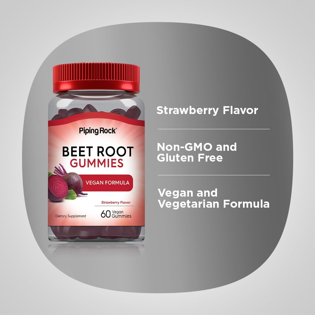 Piping Rock Beet Root Gummies | 60 Count | for Men and Women | Nitric Oxide Supplement | with Vitamin C and Black Pepper | Strawberry Flavor | Vegan, Non-GMO, Gluten Free - Image 4