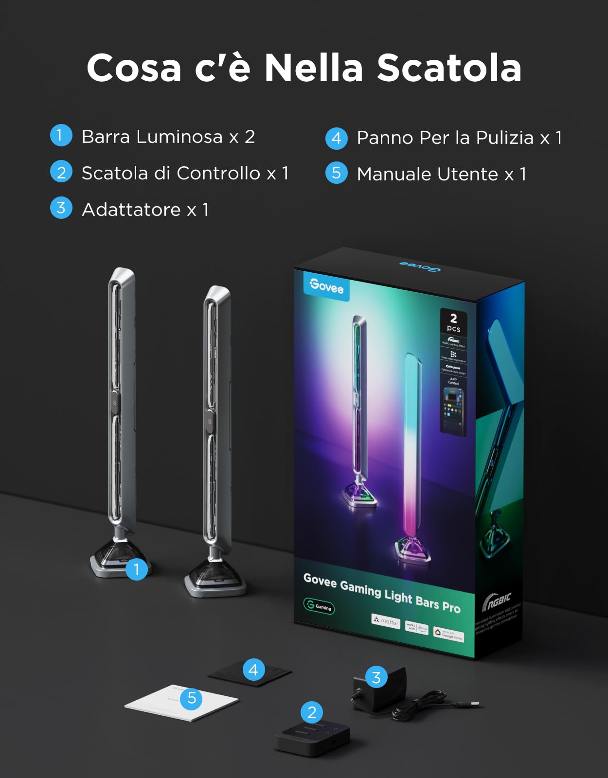Govee Gaming Barre Luminose Pro, Strisce luminose LED intelligenti da gioco da 16 pollici aggiornate con illuminazione RGBIC a tre lati per monitor, 60+ scena, compatibili con Alexa e Google Home